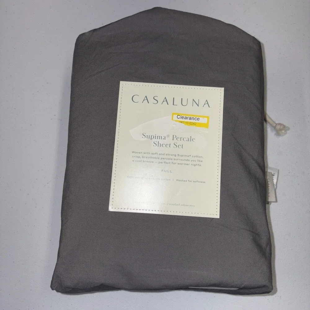 Casaluna Supima Percale Sheet Set Full Size Dark Gray 250 Thread Count